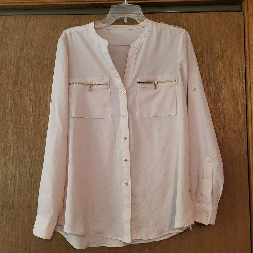 Calvin Klein Blush Pink Blouse with Gold Zippers